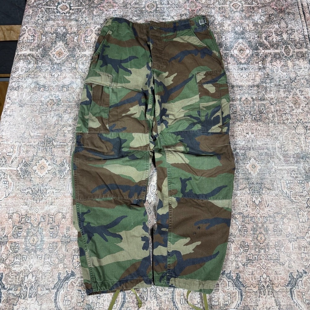Vintage US Army Woodland Camo Cargo Pants Men's Size 31x30 Military Combat